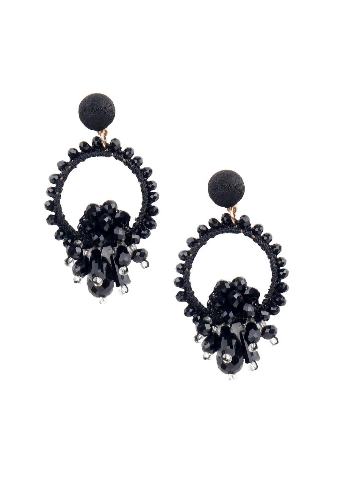 Odette Women Elegant Black Embellished Statement Earrings - Image 3