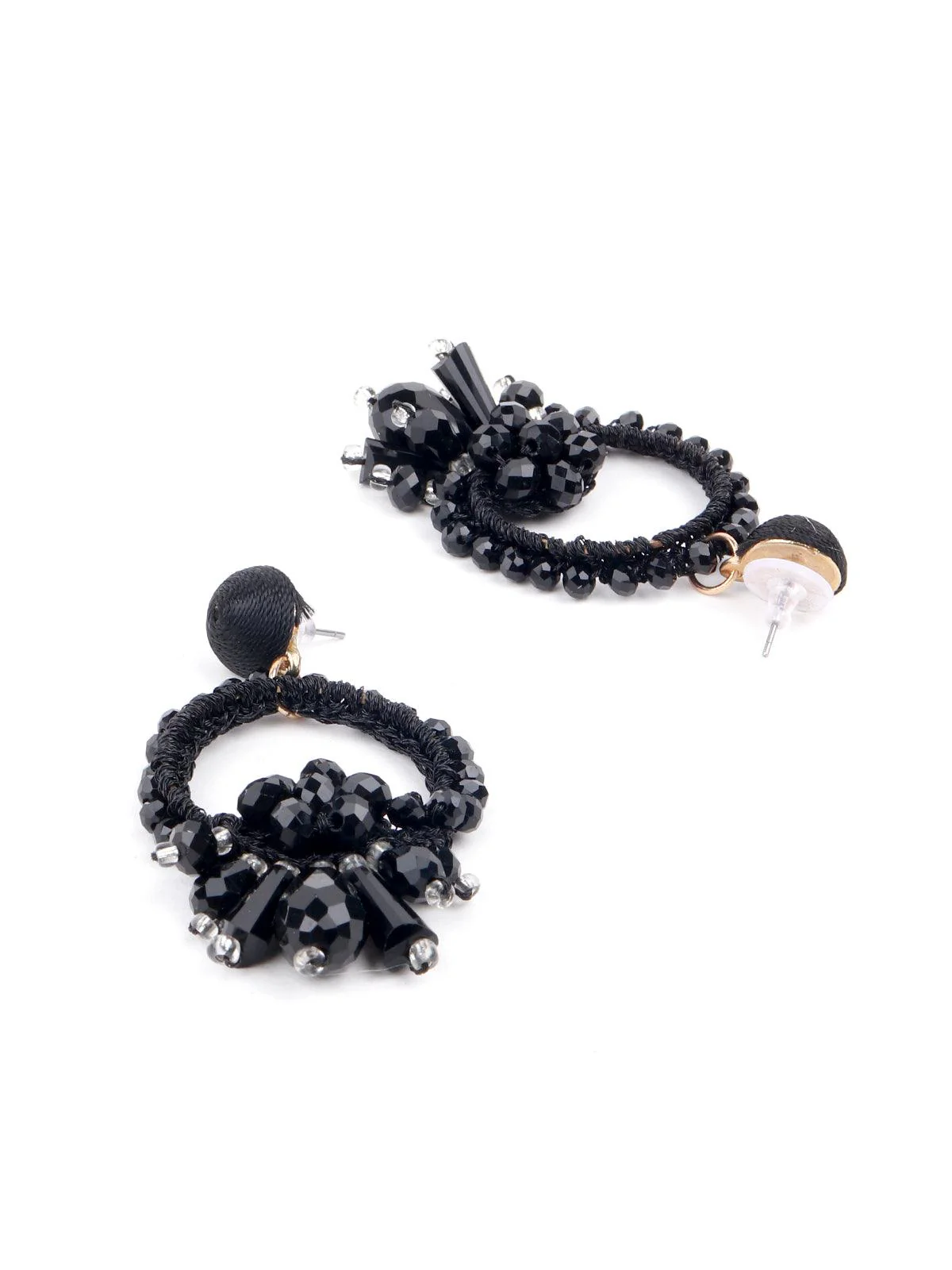 Odette Women Elegant Black Embellished Statement Earrings - Image 6