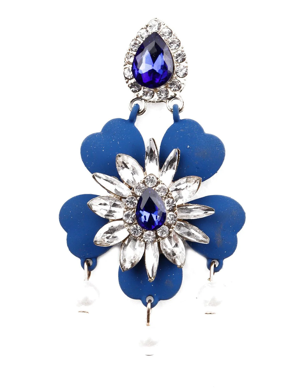 Odette Women Elegant Blue Floral Statement Earrings - Image 4