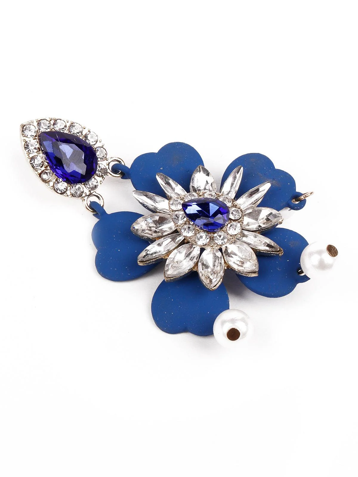 Odette Women Elegant Blue Floral Statement Earrings - Image 5
