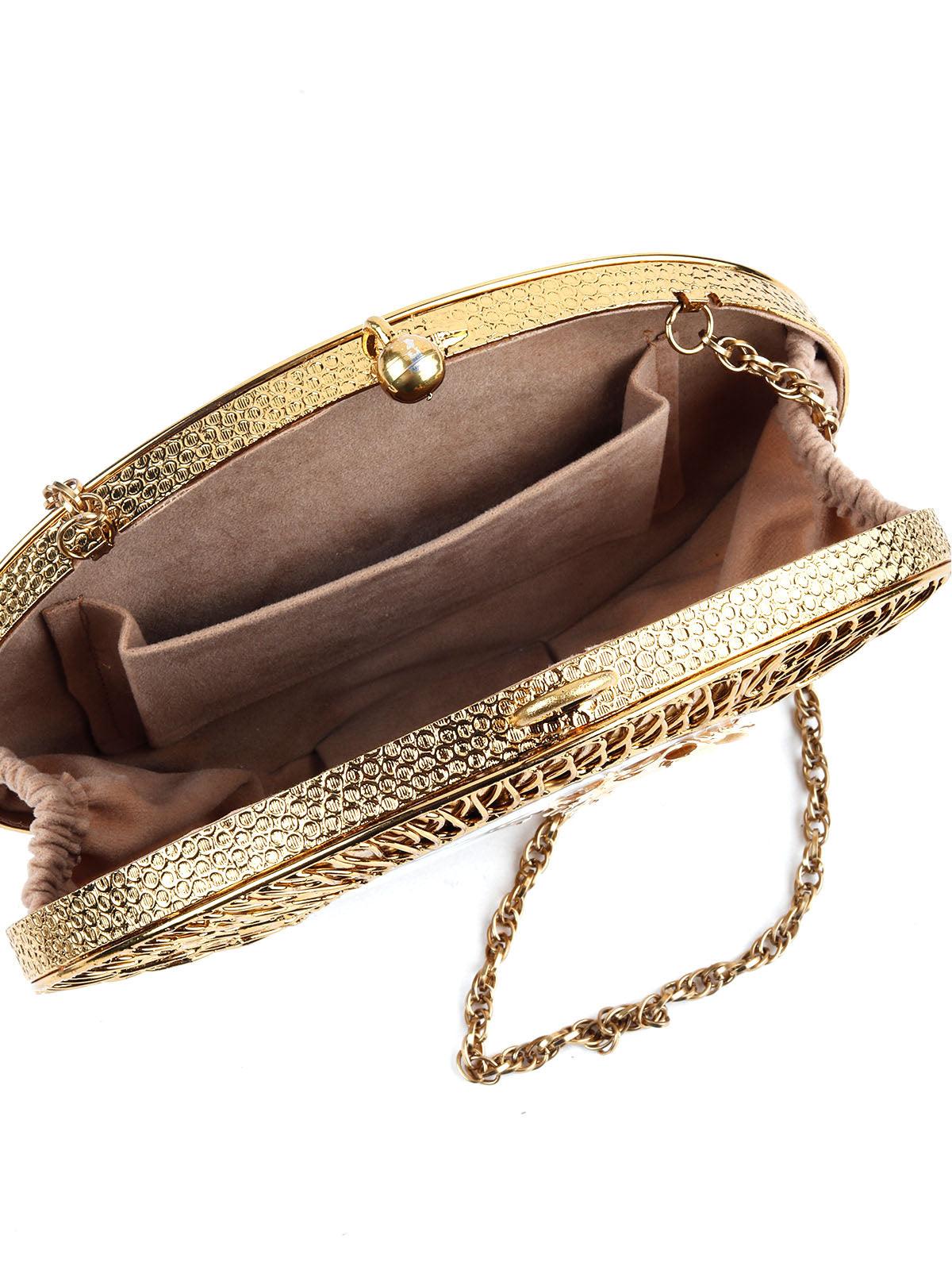 Odette Women Elegant Butterfly Oval Metallic Clutch - Image 4