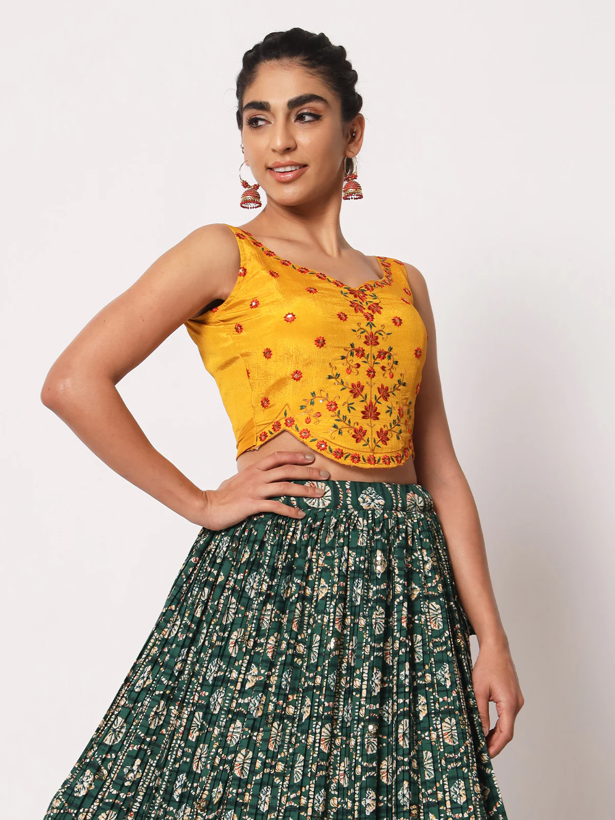 Odette Women Elegant Green Art Silk Semi-Stitched Lehenga Choli - Image 2