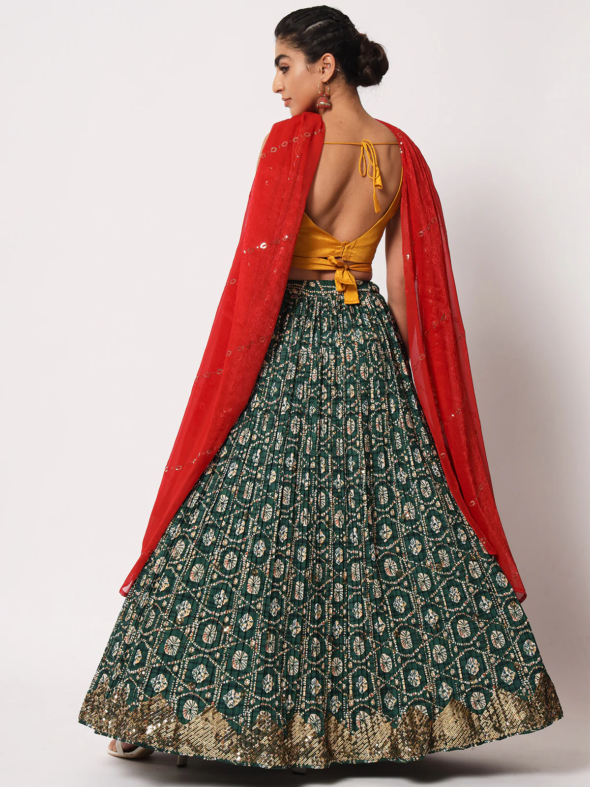 Odette Women Elegant Green Art Silk Semi-Stitched Lehenga Choli - Image 3