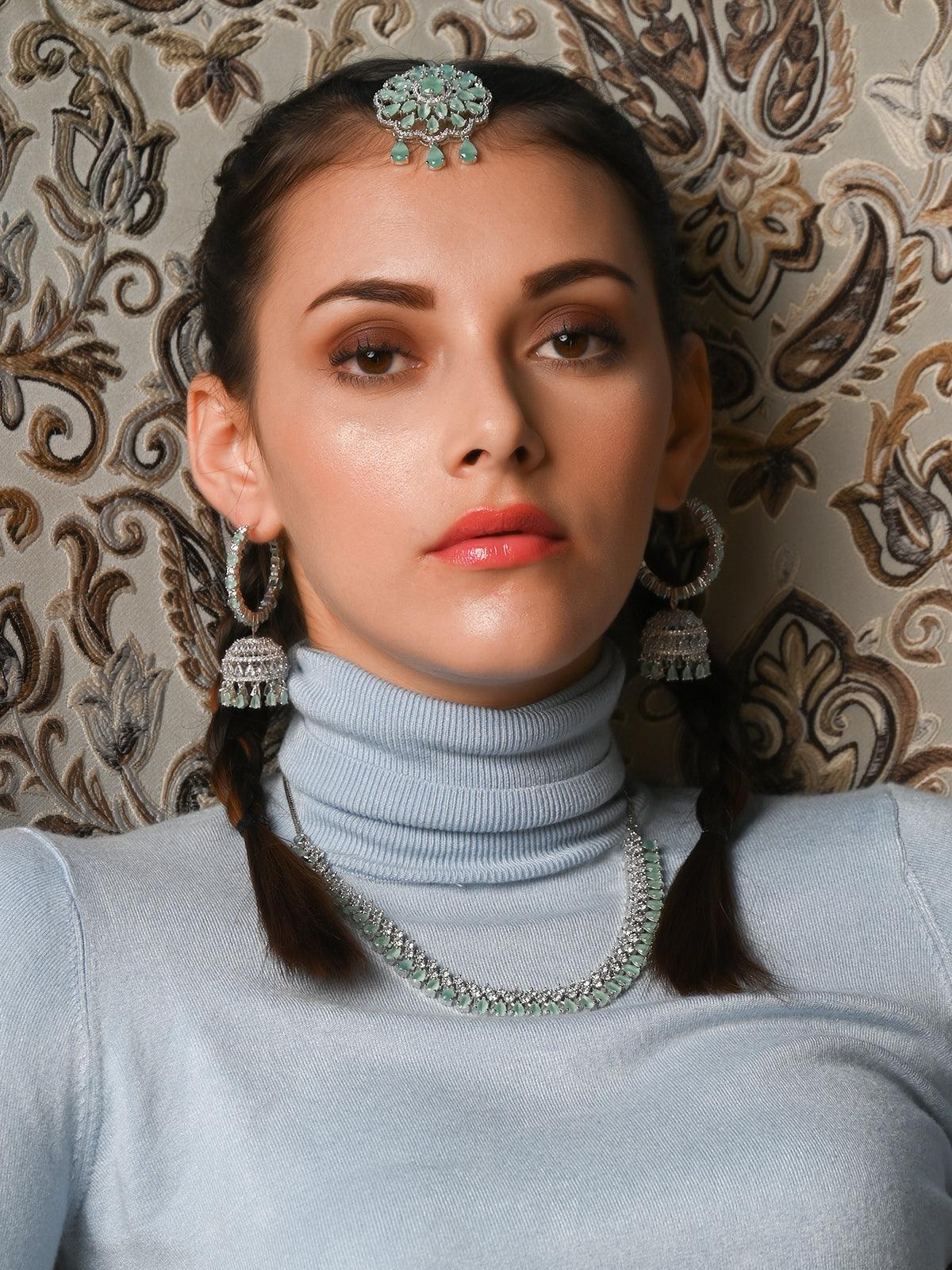 Odette Women Elegant Green Sober Necklace Set - Image 2