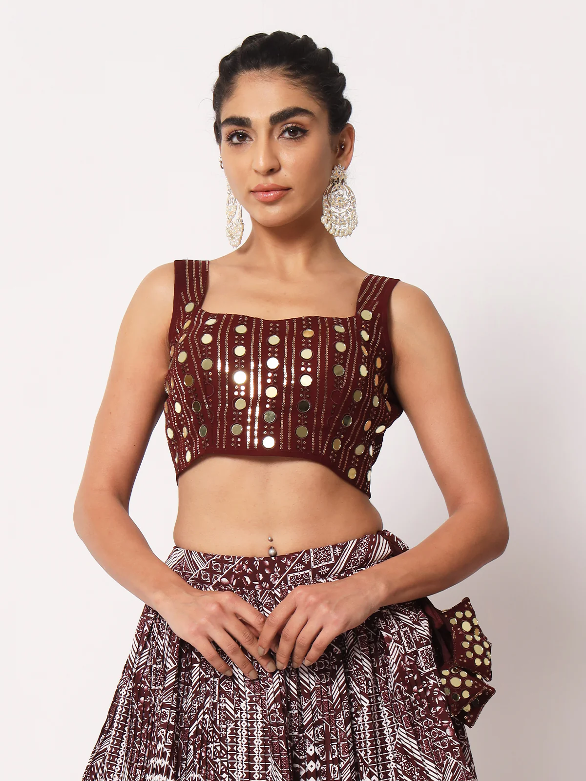 Odette Women Elegant Maroon Art Silk Semi-Stitched Lehenga Choli - Image 2