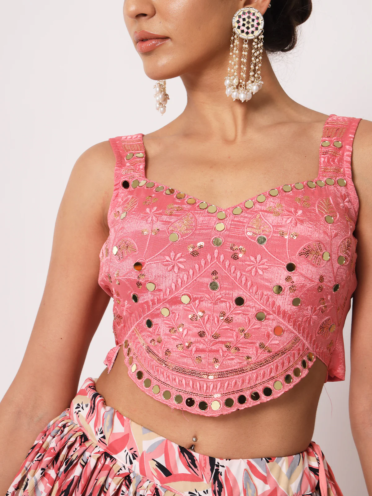 Odette Women Elegant Pink Art Silk Semi-Stitched Lehenga Choli - Image 4