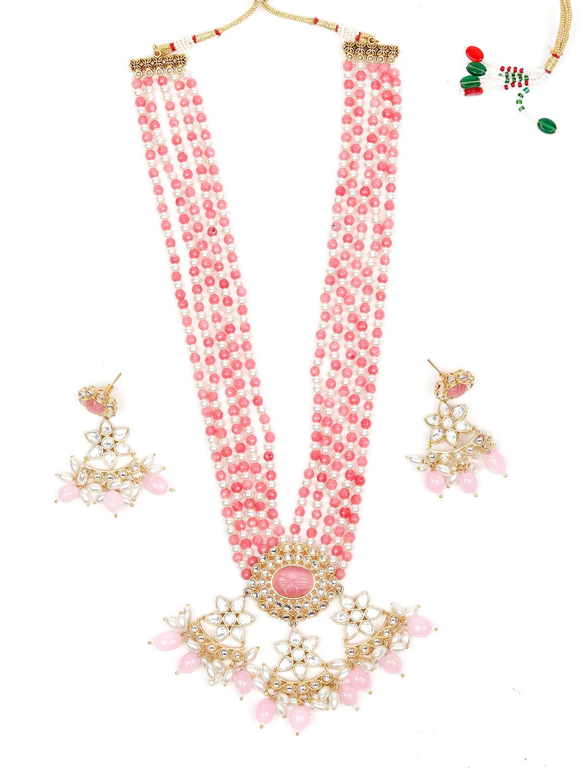 Odette Women Pink And White Pearls Necklace Set - Image 3