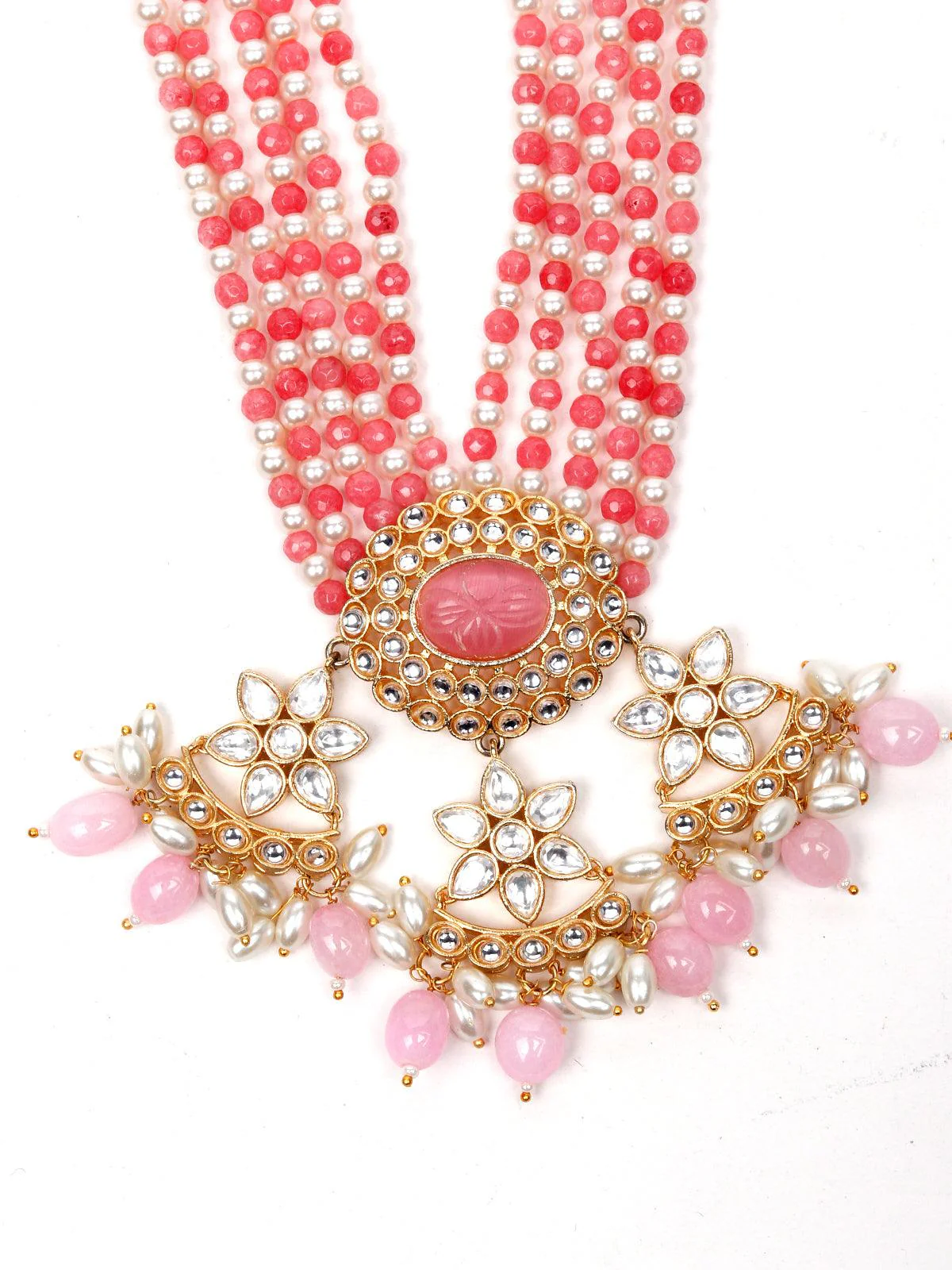Odette Women Pink And White Pearls Necklace Set - Image 4
