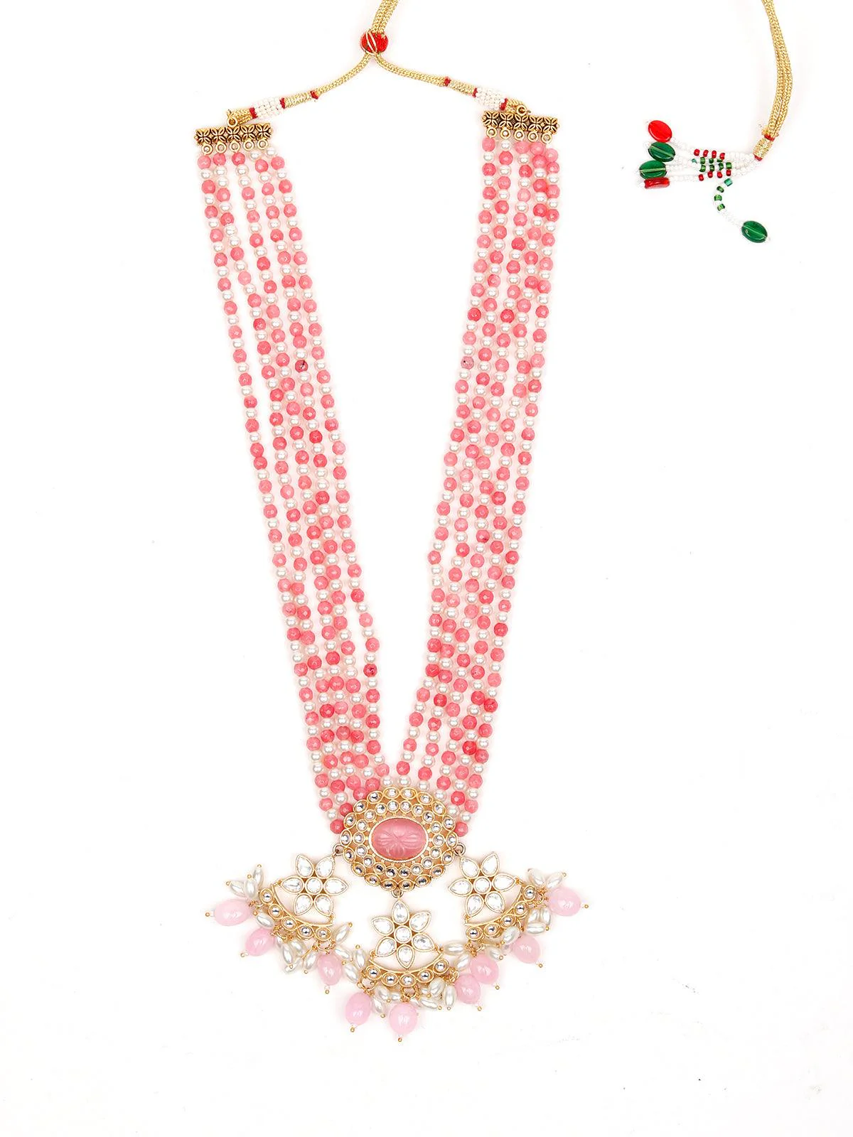Odette Women Pink And White Pearls Necklace Set - Image 5
