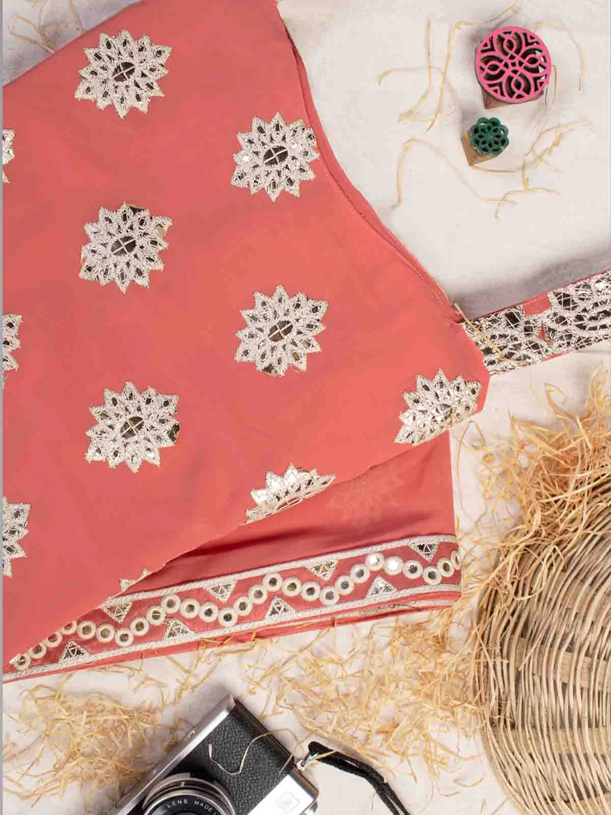 Odette Women Elegant Red Orange Semi Stitched Kurta Set - Image 5