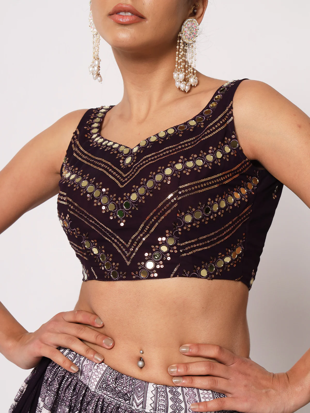 Odette Women Elegant Violet Art Silk Semi-Stitched Lehenga Choli - Image 3