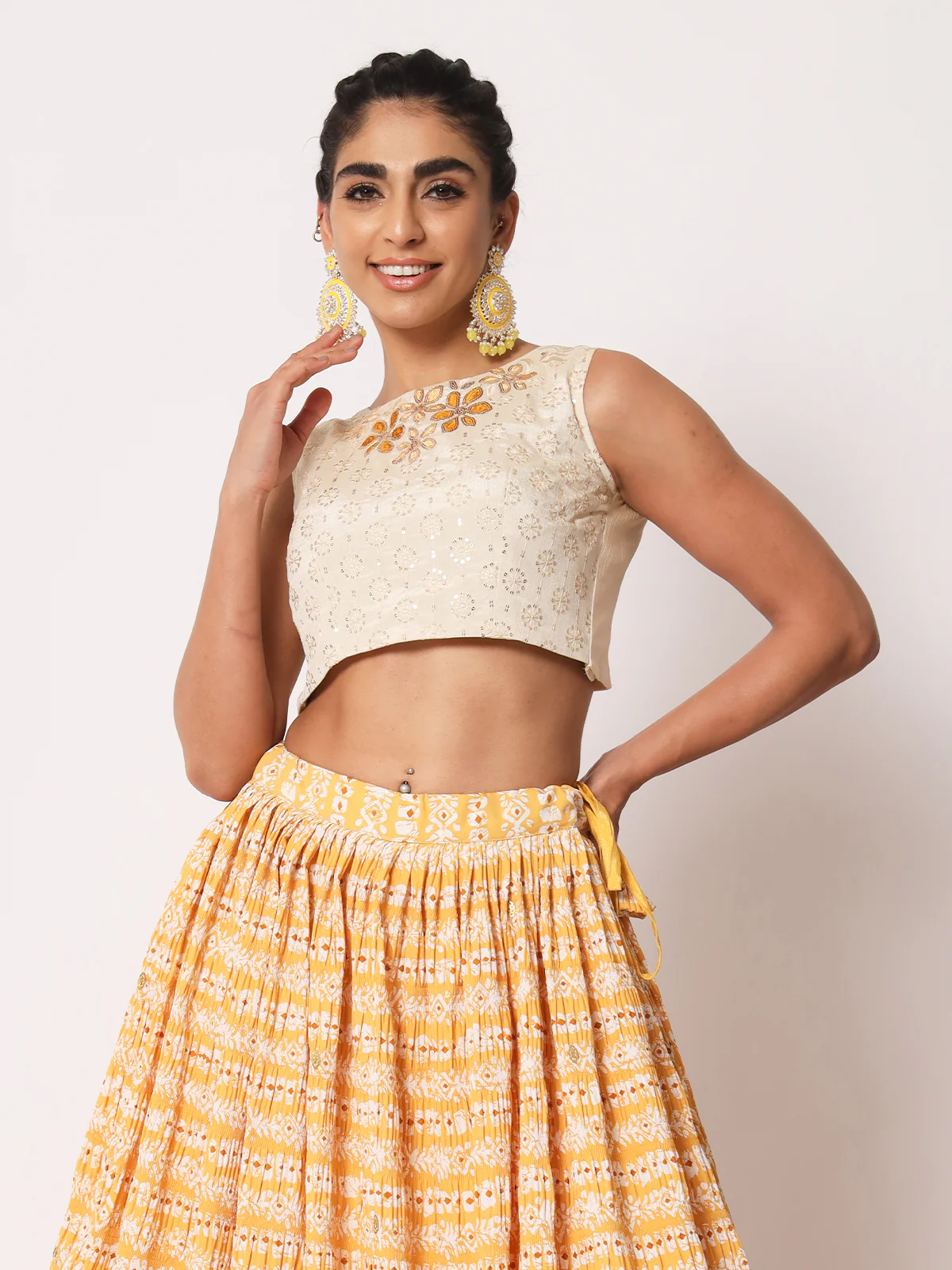 Odette Women Elegant Yellow Art Silk Semi-Stitched Lehenga Choli - Image 2