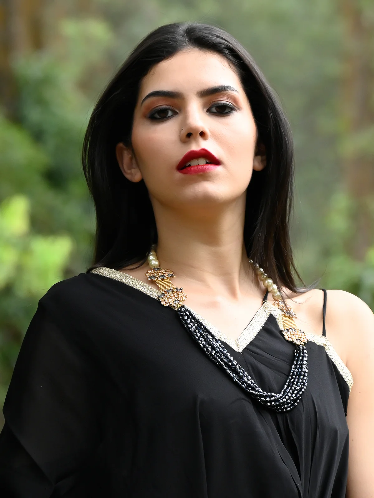 Odette Women Embellished Black Disco Beads Necklace - Image 2