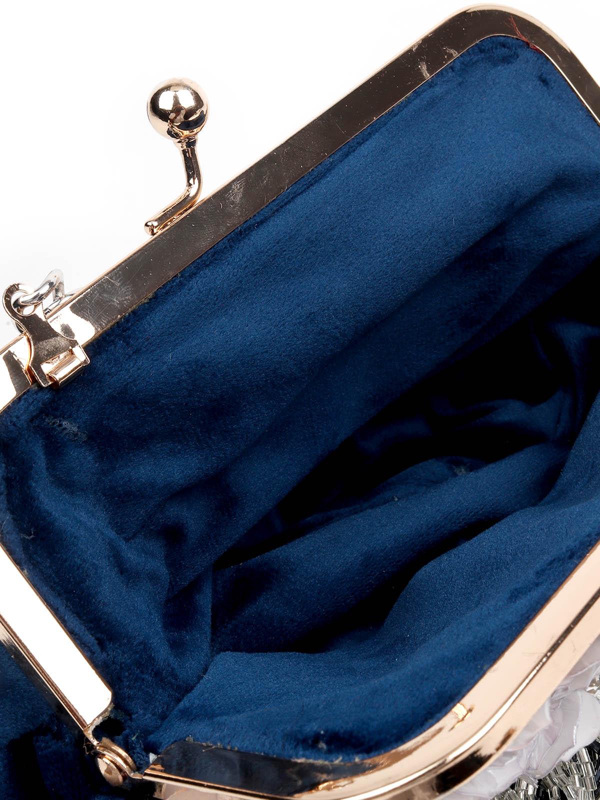 Odette Women Embellished Blue Clutch Bag With Tassels - Image 7