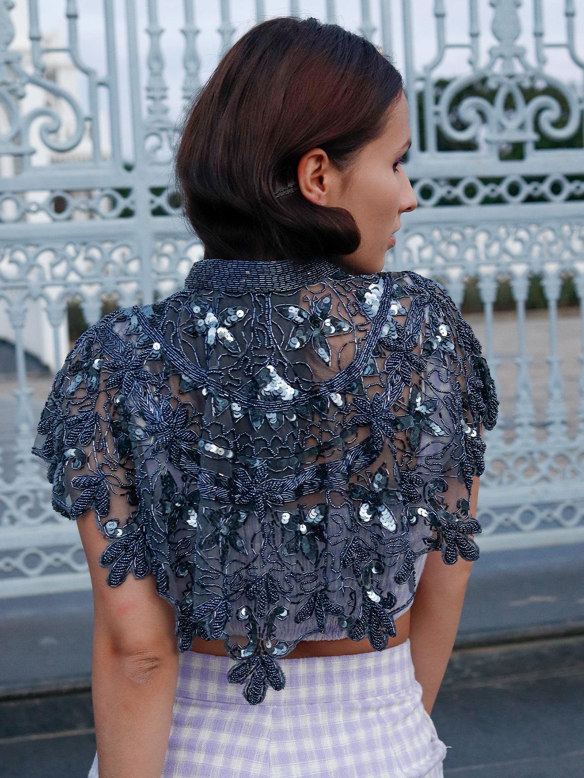 Odette Women Grey Metal Cape - Image 3