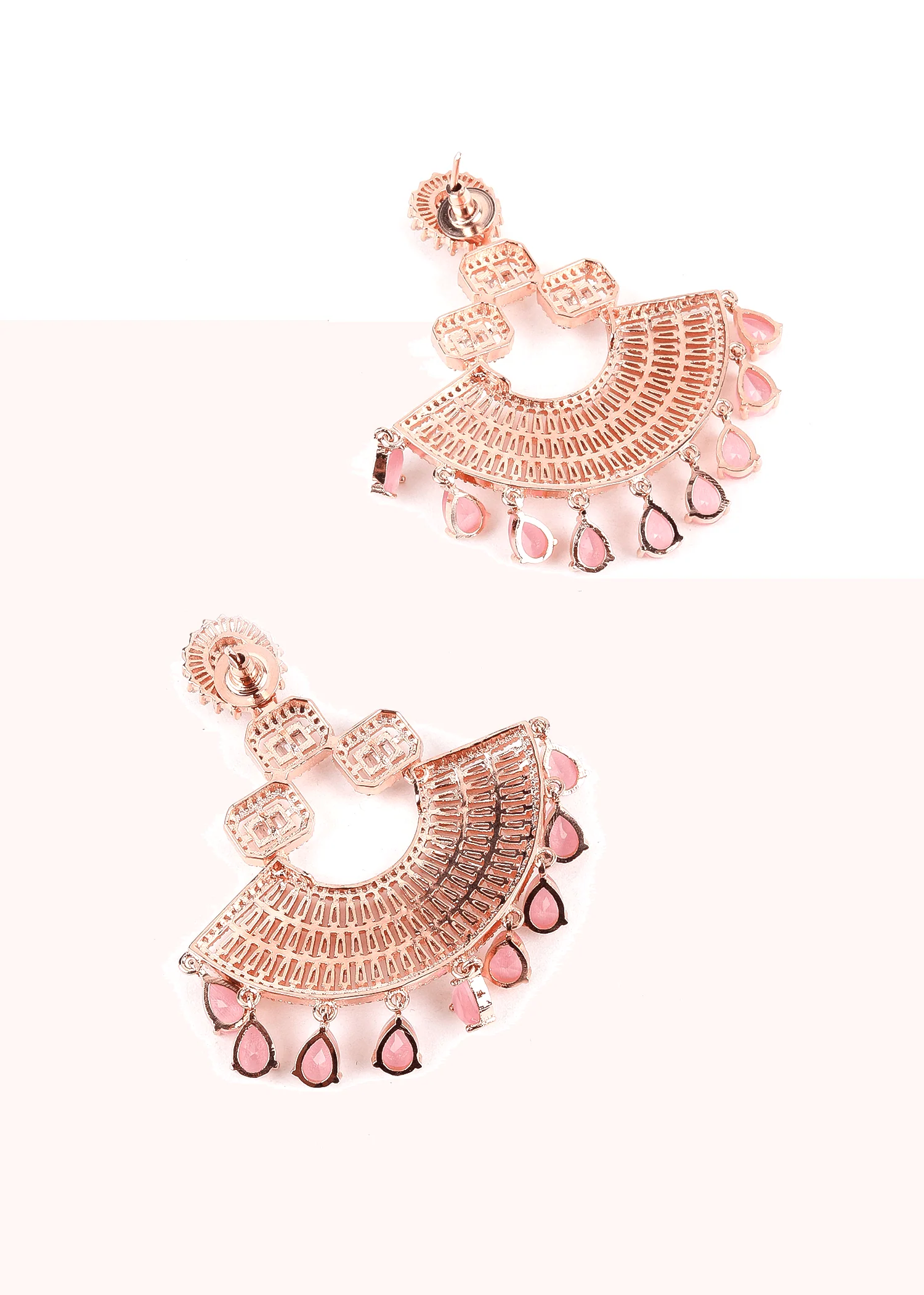 Odette Women Embellished Rhinestone Rose Metal Chandbalis - Image 3