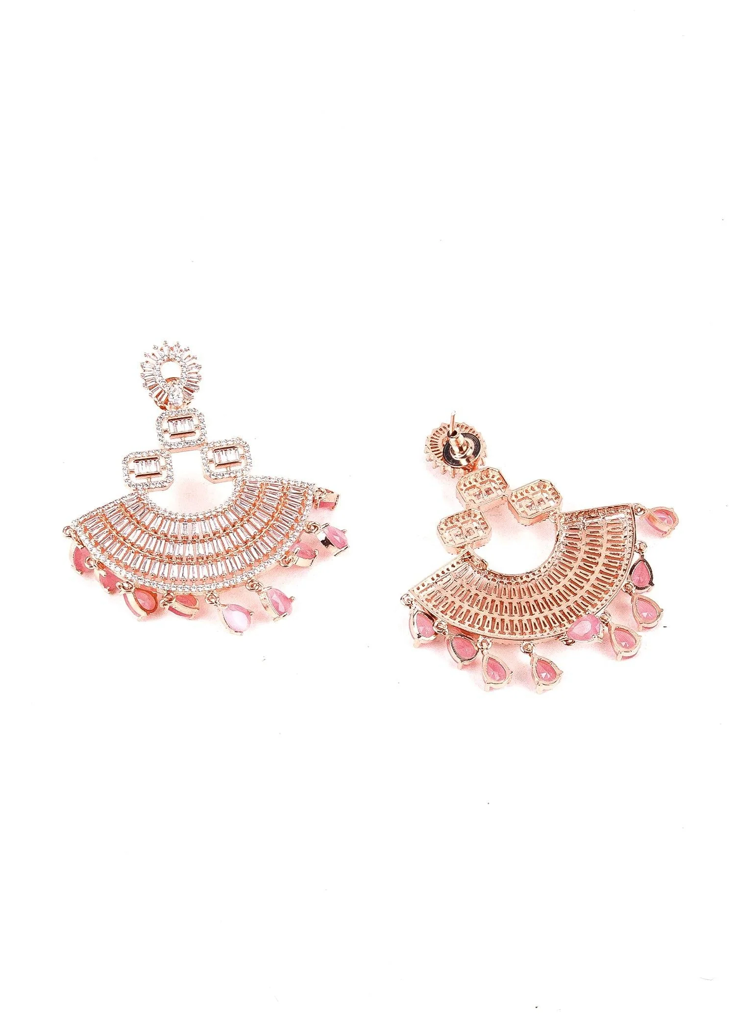 Odette Women Embellished Rhinestone Rose Metal Chandbalis - Image 4