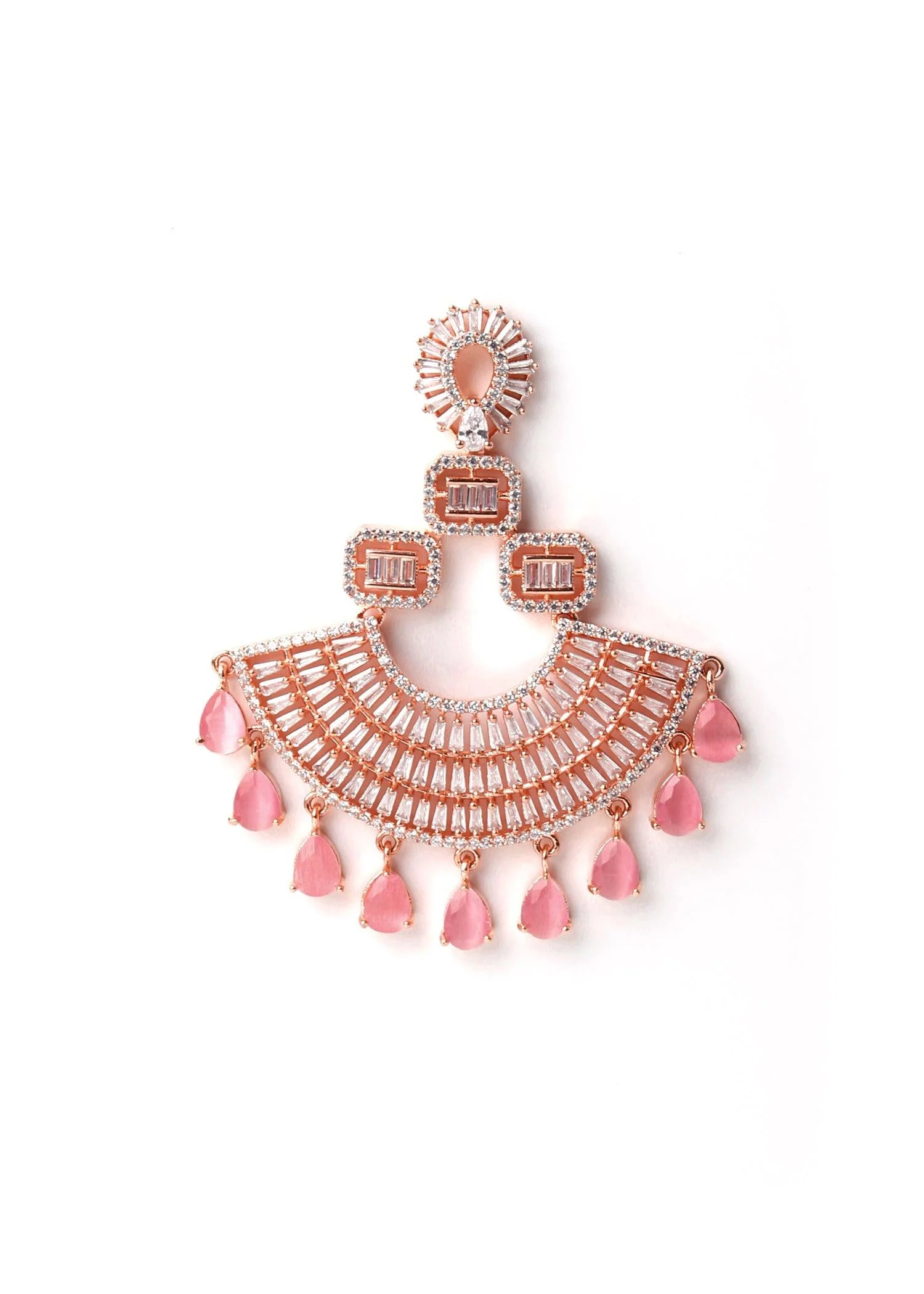 Odette Women Embellished Rhinestone Rose Metal Chandbalis - Image 5