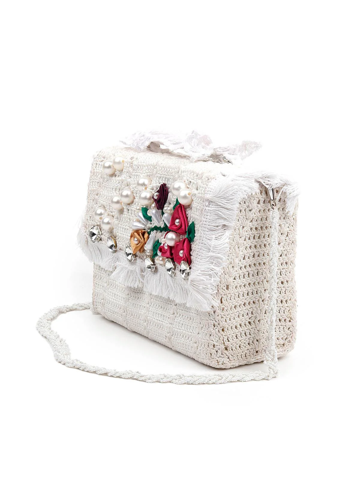 Odette Women Embellished White Box Clutch Bag - Image 5