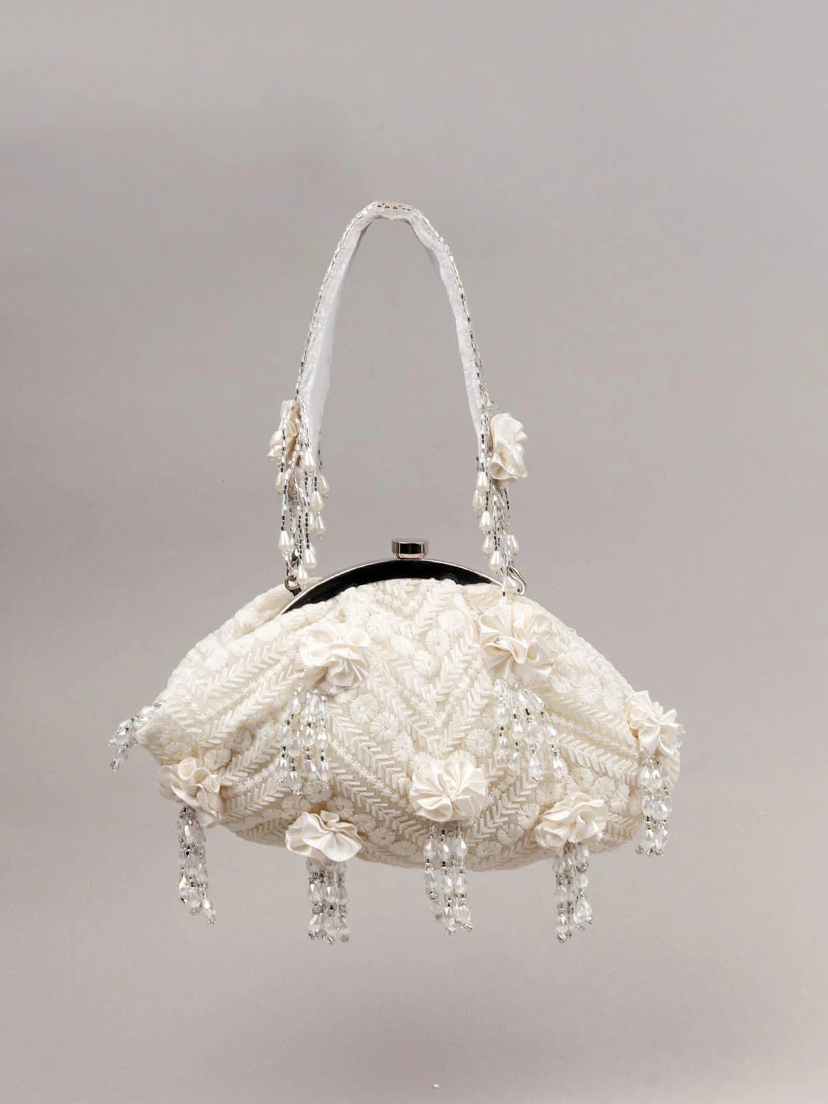 Odette Women Embellished White Batua - Image 3
