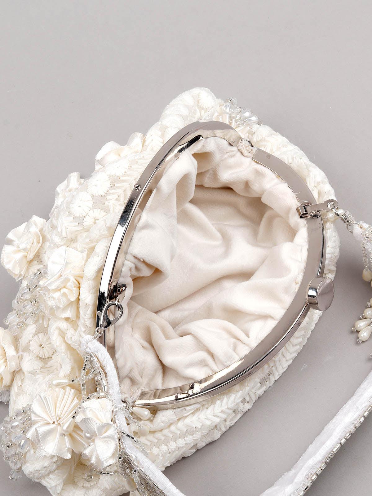 Odette Women Embellished White Batua - Image 6