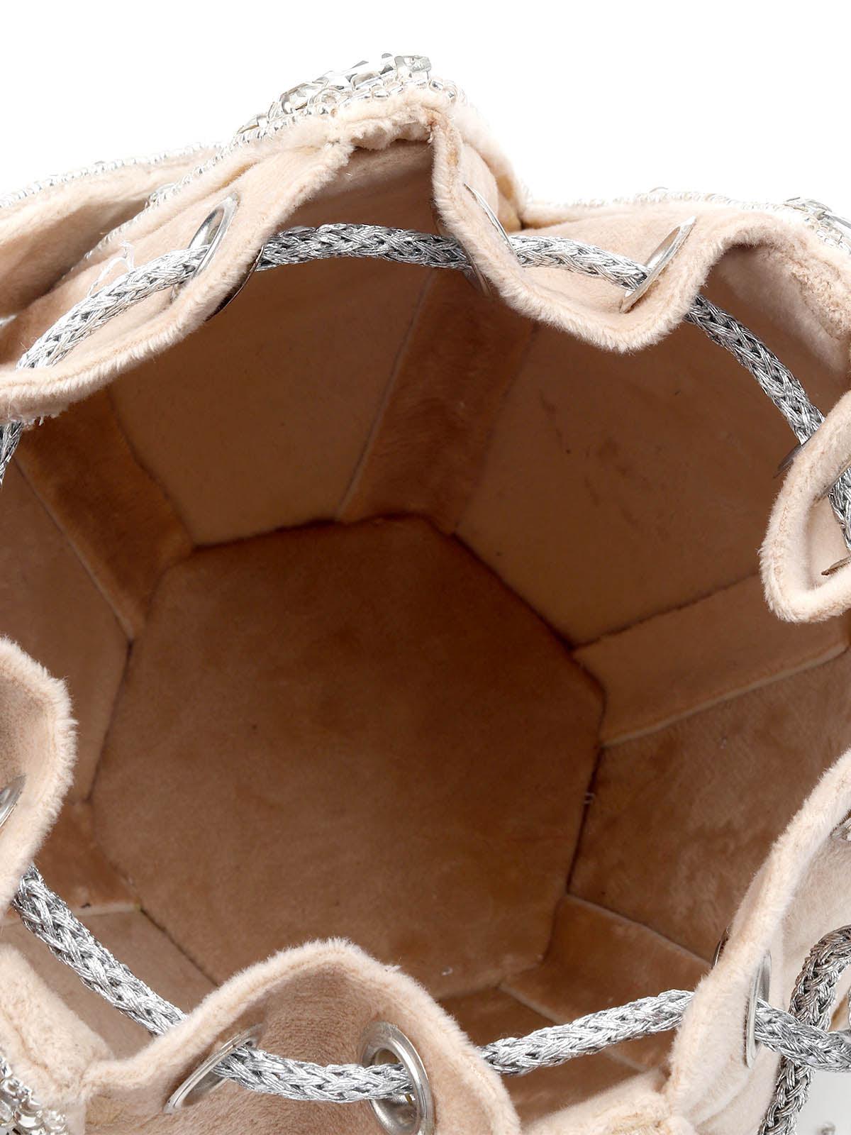 Odette Women Embroidered Beige Potli Bag - Image 6