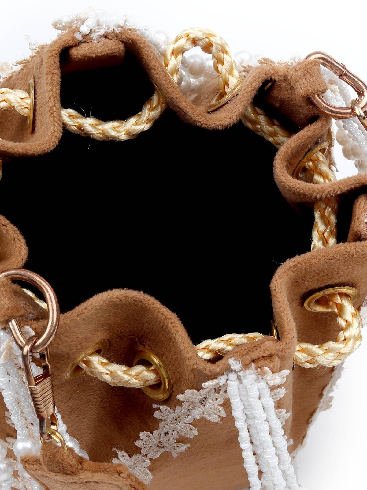Odette Women Embroidered Fawn Potli Bag - Image 3