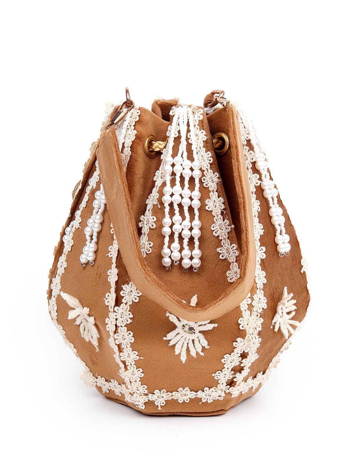 Odette Women Embroidered Fawn Potli Bag - Image 4