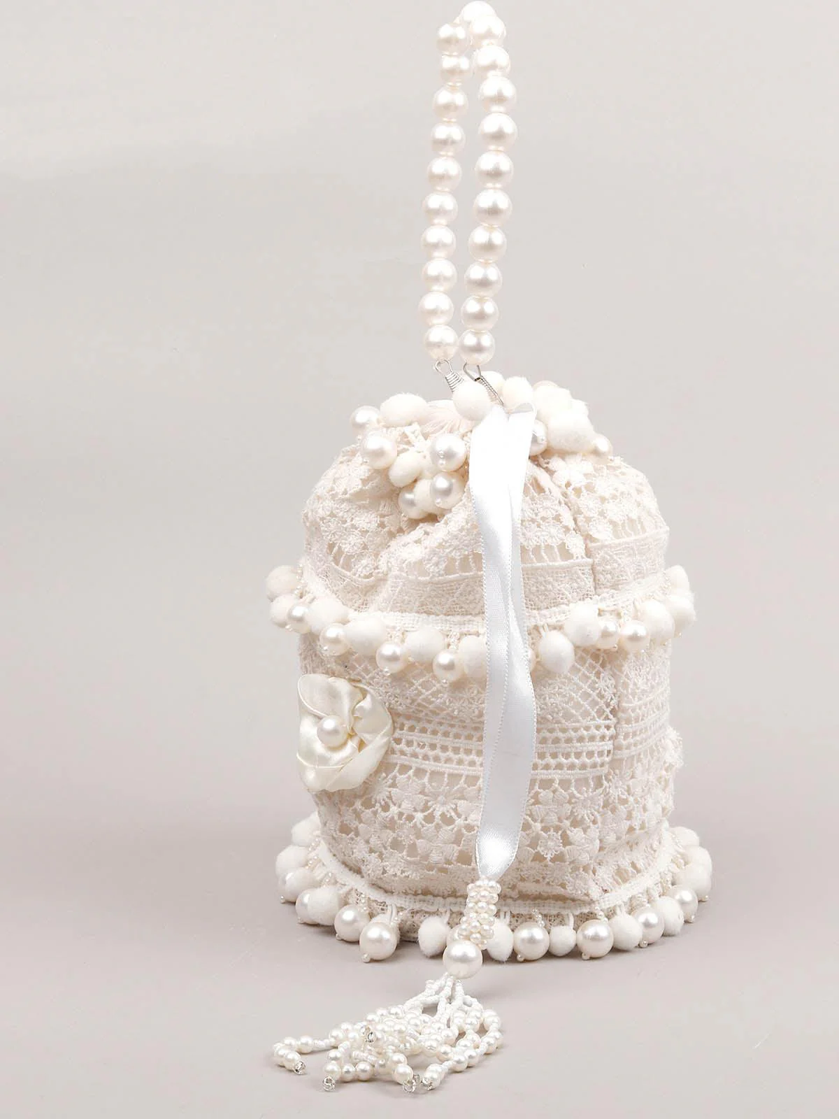 Odette Women Embroidered Off-White Potli Bag - Image 4
