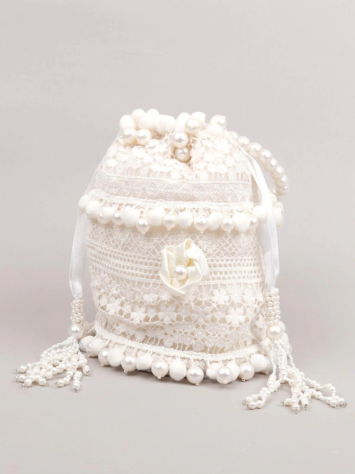 Odette Women Embroidered Off-White Potli Bag - Image 5