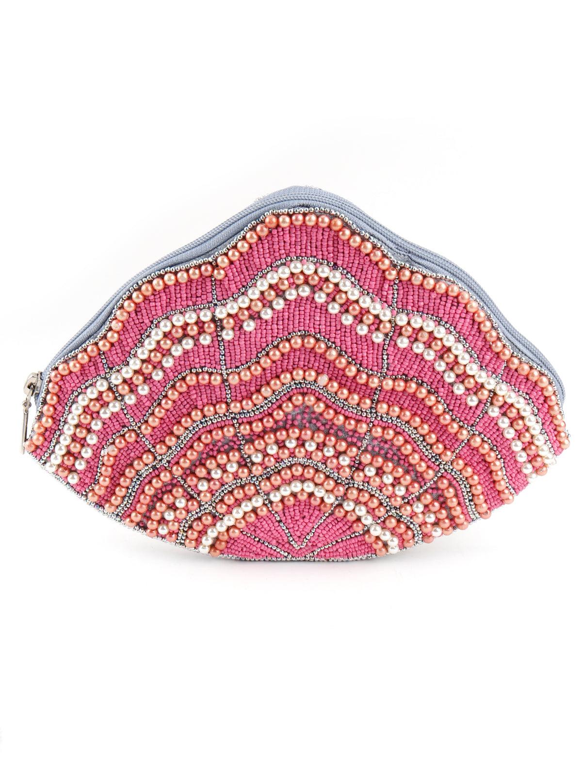 Odette Women Embroidered Pink Beaded Clutch - Image 3