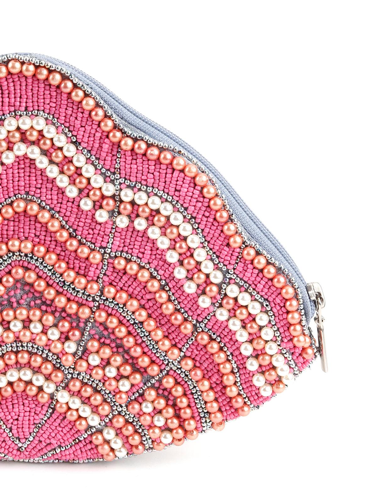 Odette Women Embroidered Pink Beaded Clutch - Image 4