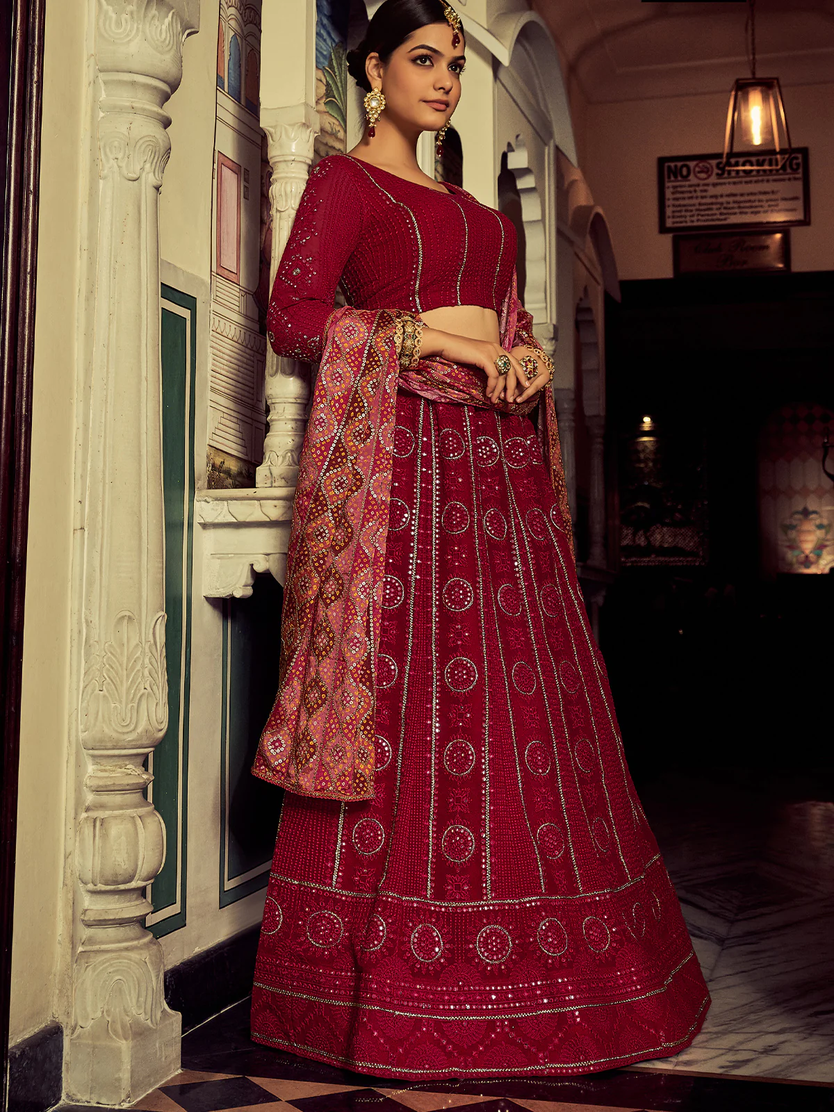 Odette Women Embroidered Pink Georgette Semi Stitched Lehenga With Blouse Piece - Image 3