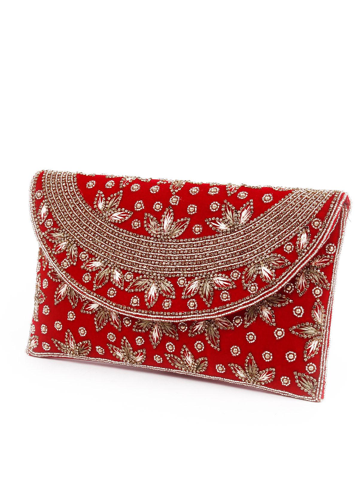 Odette Embroidered Red Clutch Bag For Women - Image 4