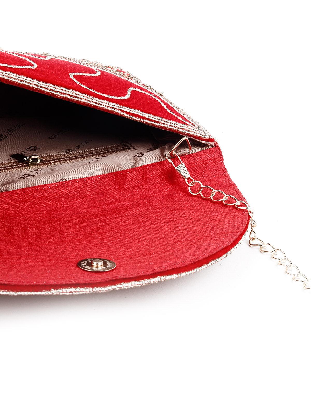 Odette Embroidered Red Clutch Bag For Women - Image 7