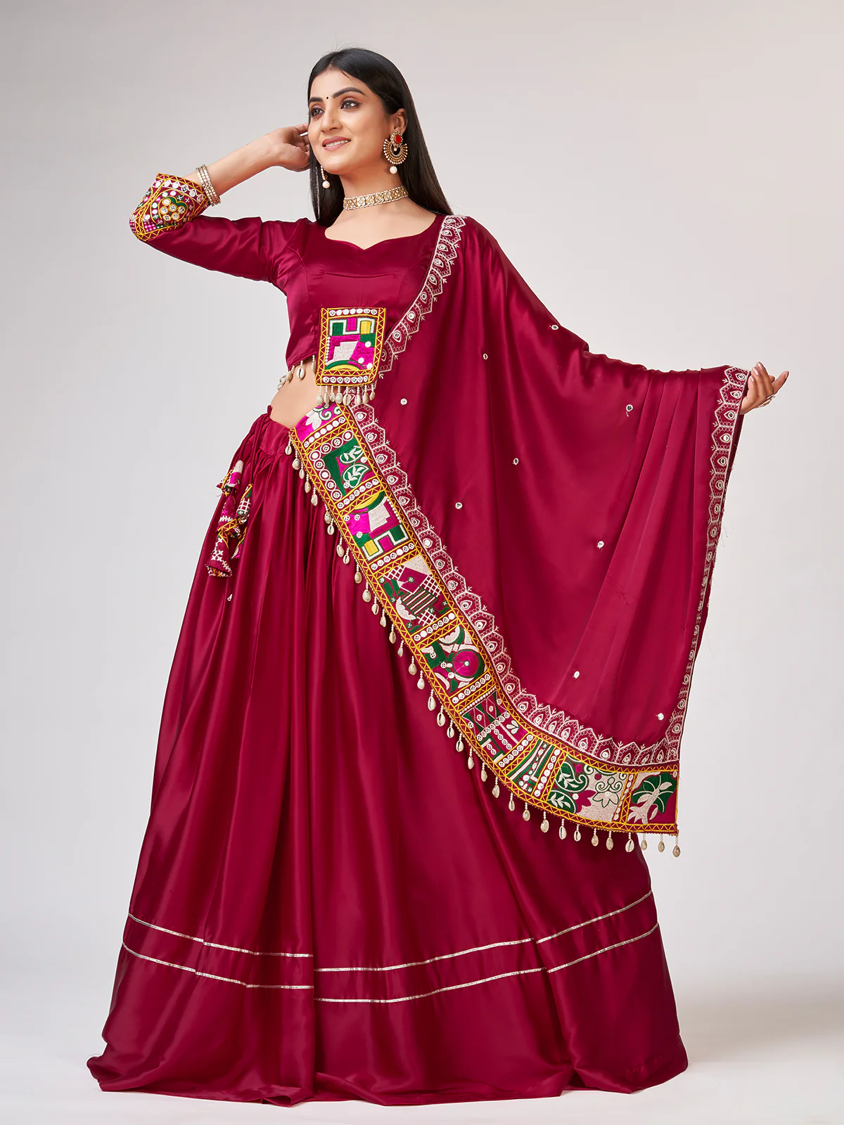 Odette Women Embroidery Pink Satin Silk Semi Stitched Lehenga With Unstitched Blouse - Image 2
