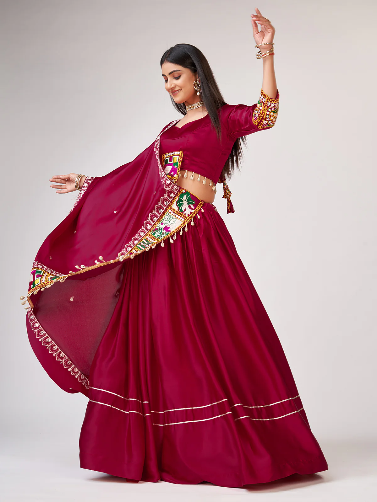 Odette Women Embroidery Pink Satin Silk Semi Stitched Lehenga With Unstitched Blouse - Image 3