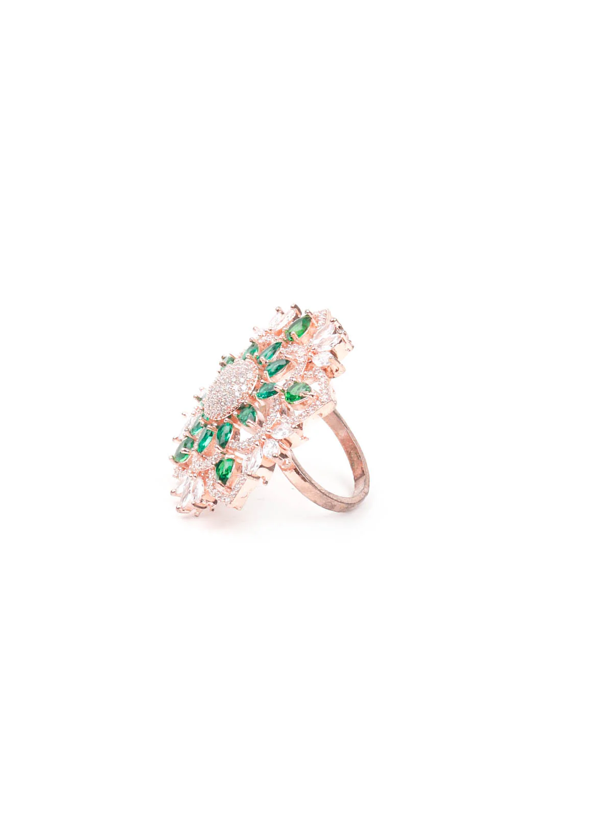 Odette Women Emerald Green Faux Stone Studded Mixed Metal Ring - Image 4