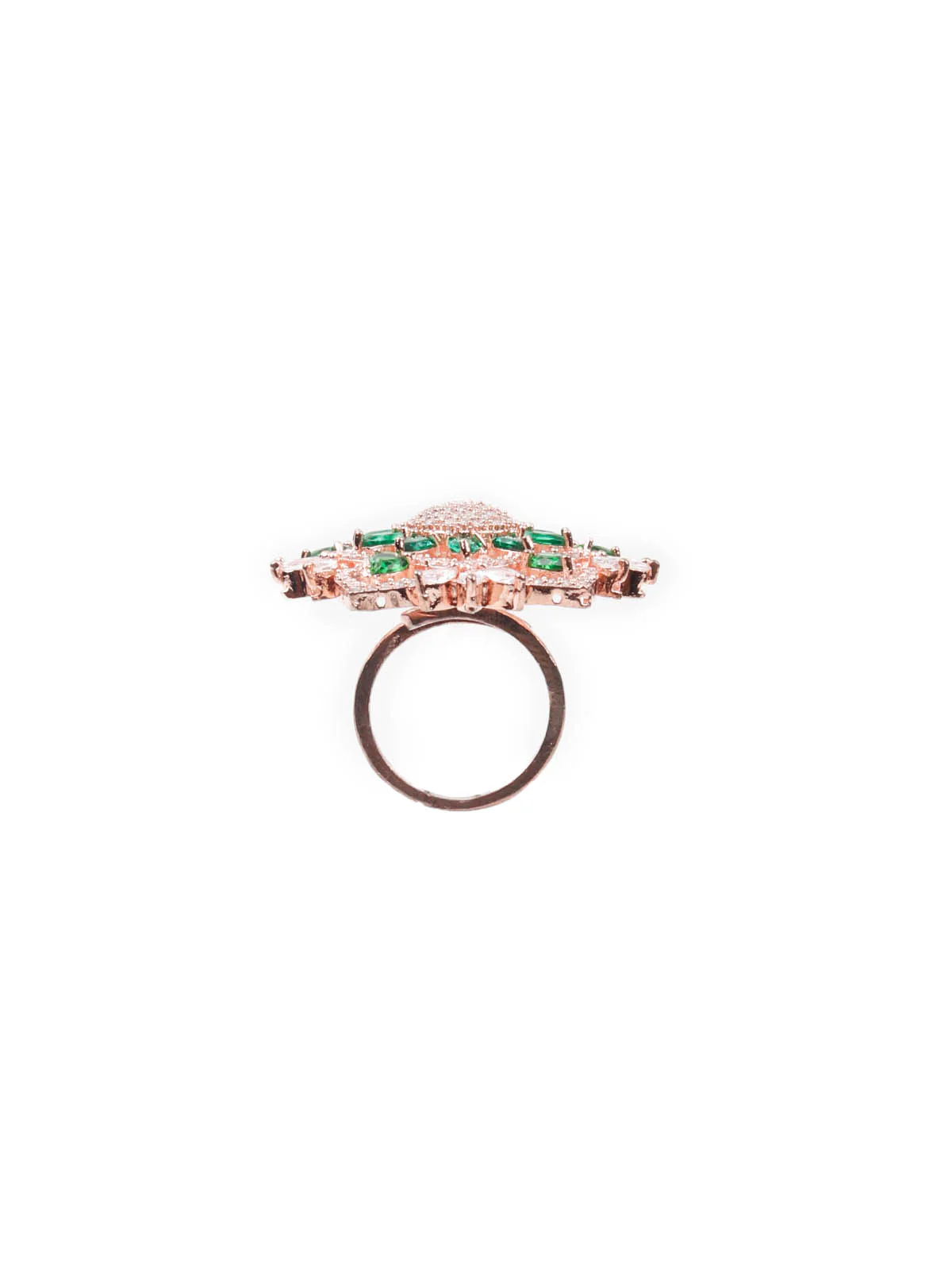 Odette Women Emerald Green Faux Stone Studded Mixed Metal Ring - Image 6