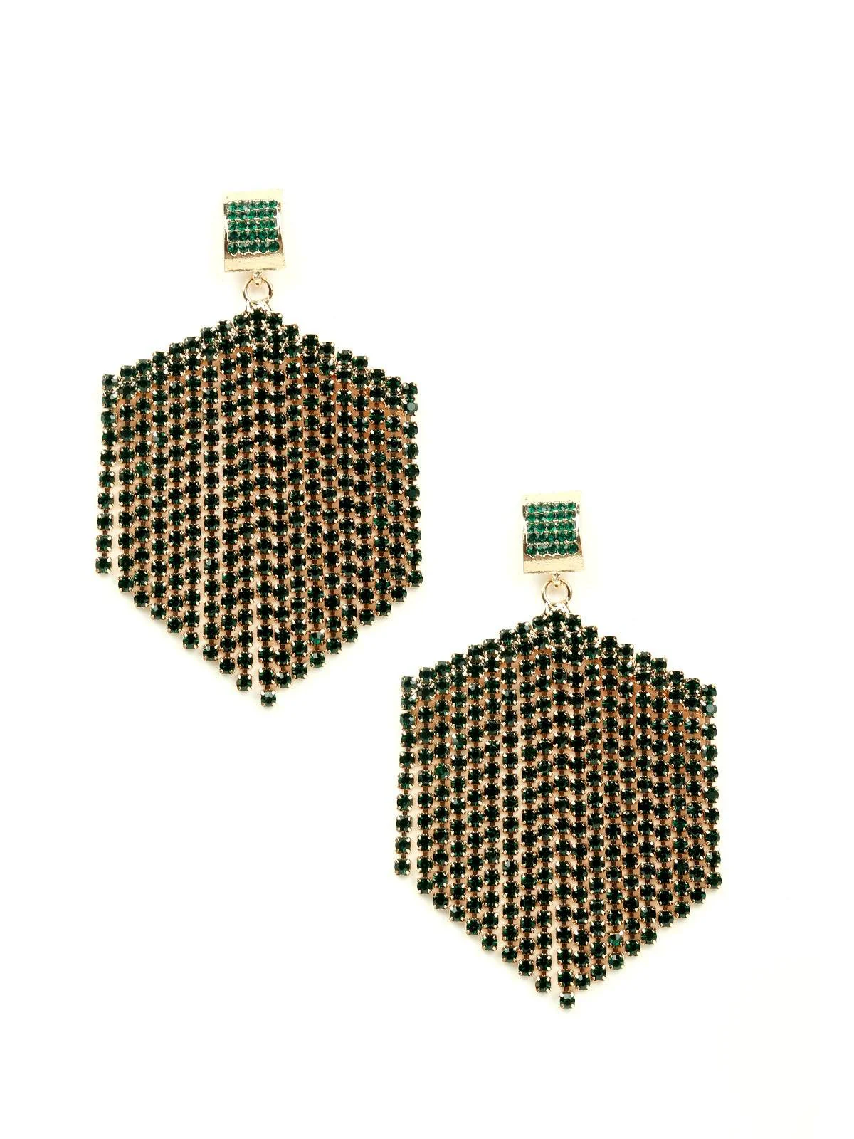 Odette Women Green Metal Drop Earrings - Image 3