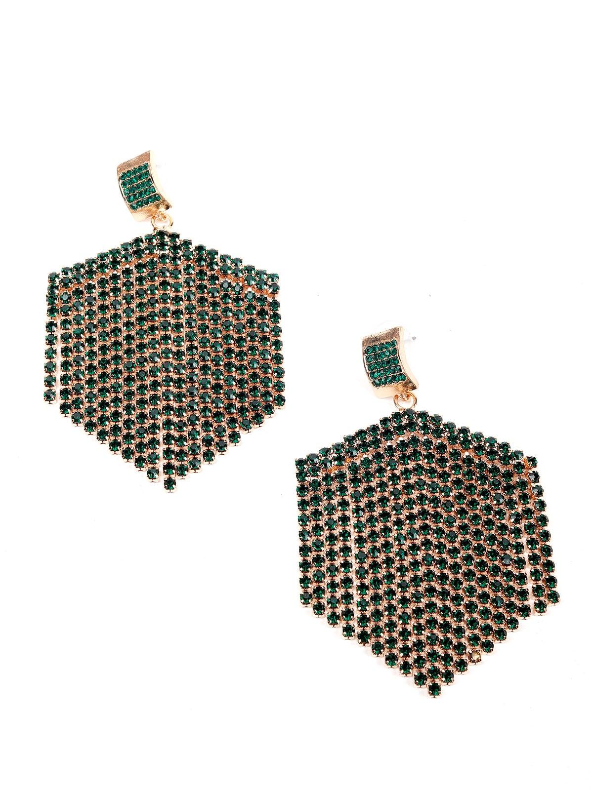 Odette Women Green Metal Drop Earrings - Image 5