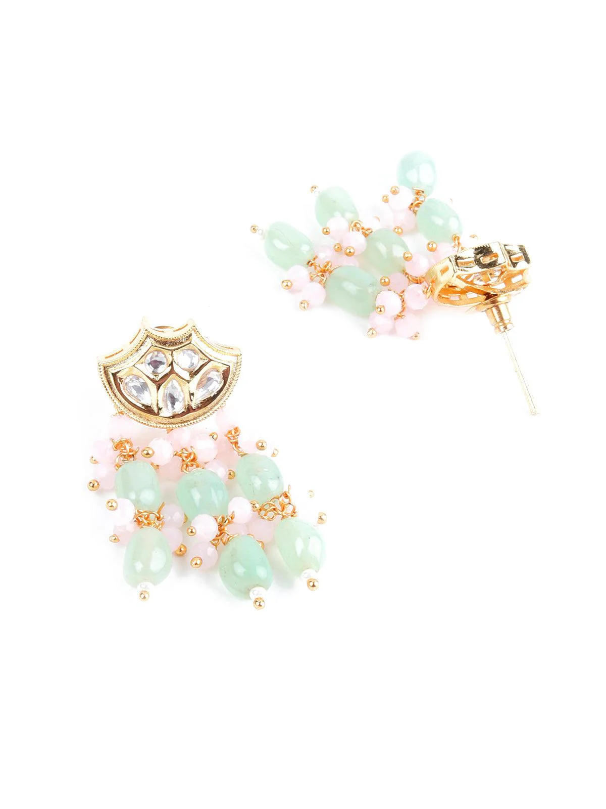 Odette Women Enticing Pistachio Green And Rose Quartz Necklace Set - Image 5
