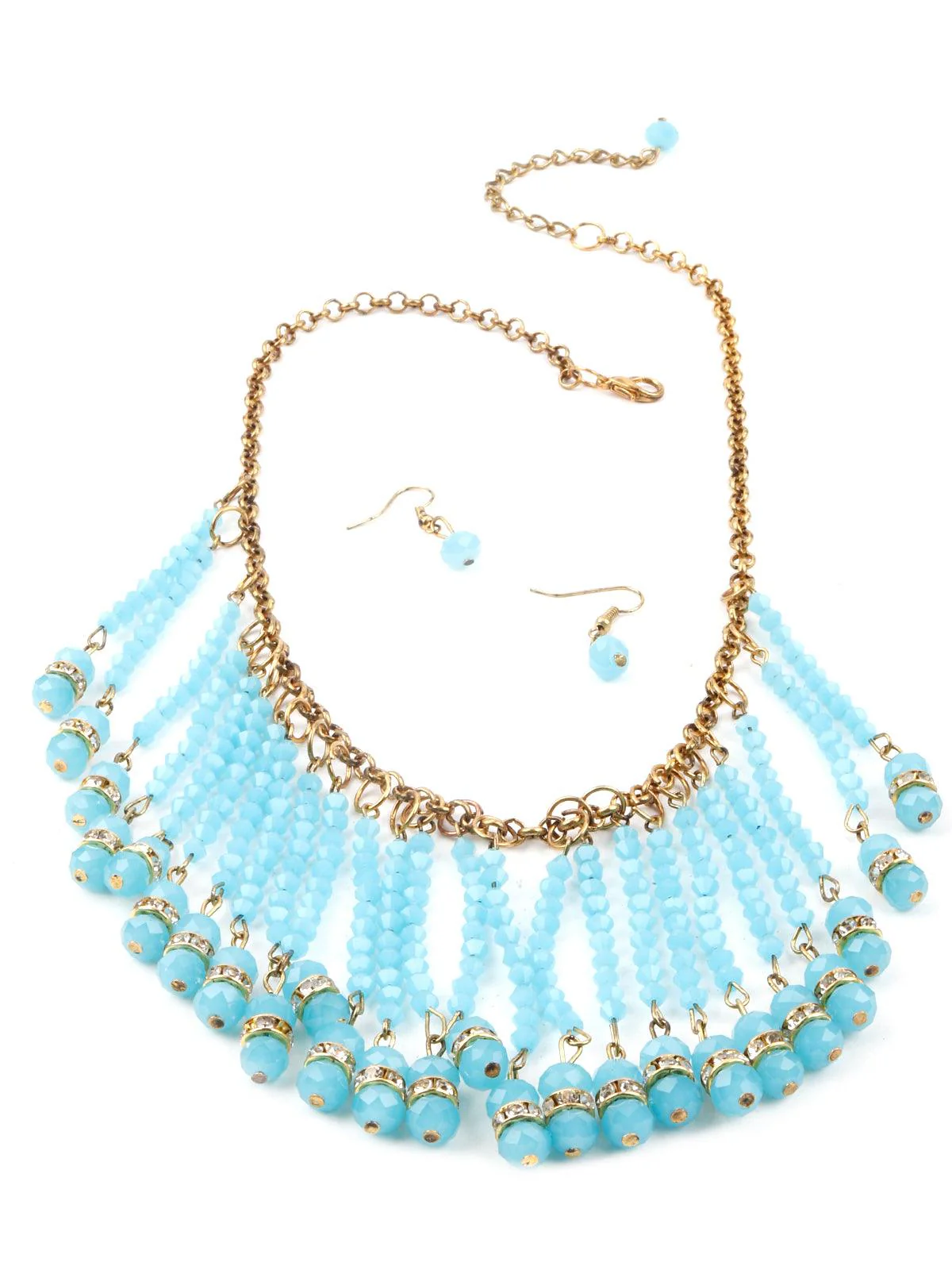 Odette Women Exotic Tassel Blue Necklace Set - Image 3