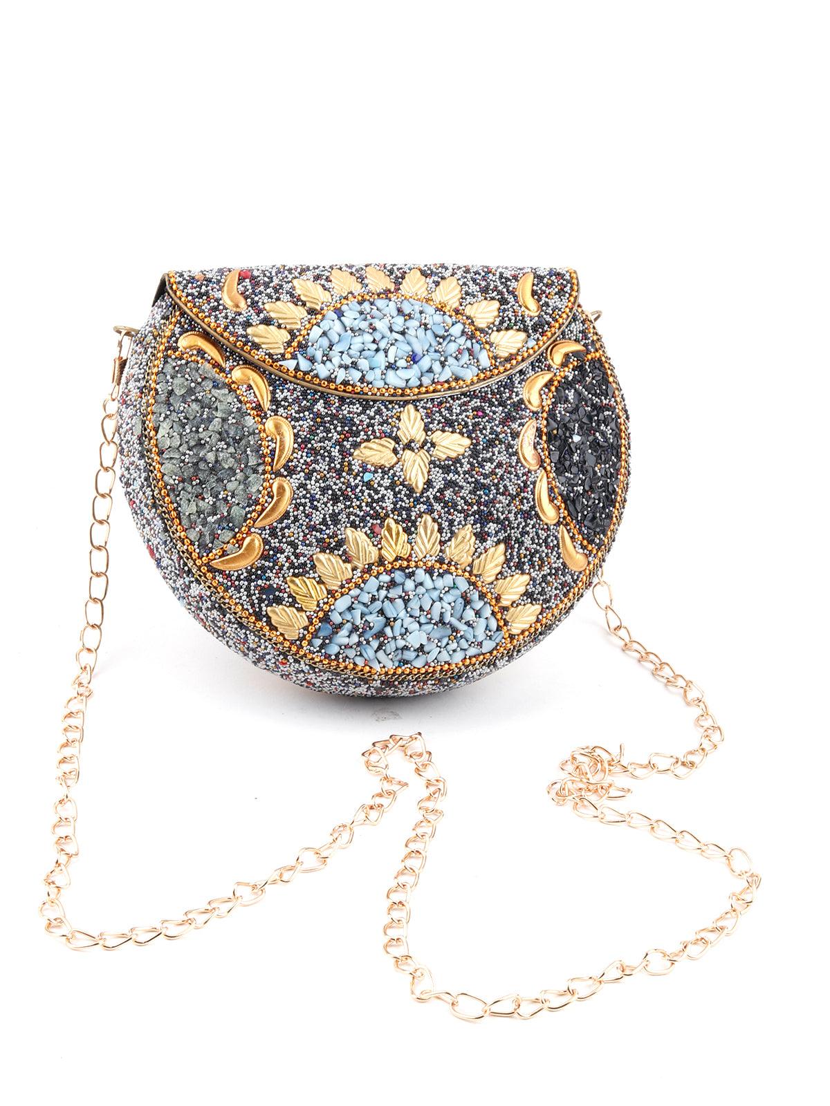 Odette Women Exquisite Embellished Multicolour Clutch - Image 5
