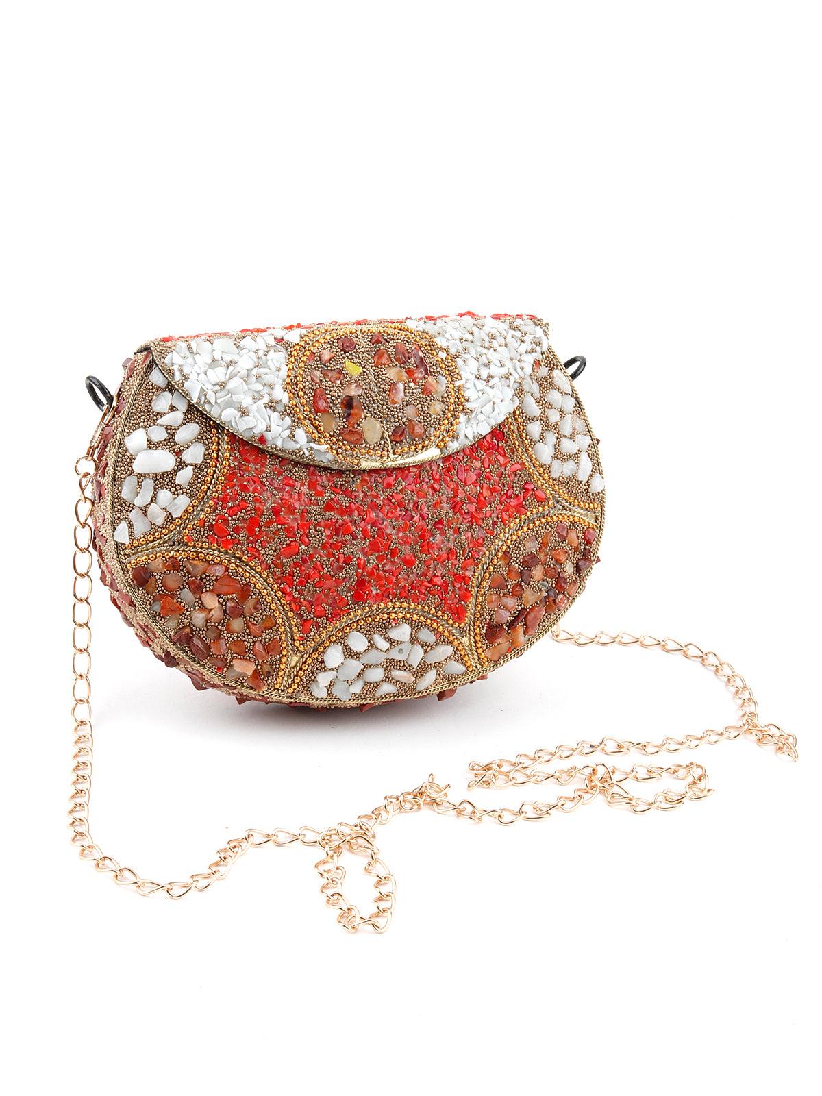 Odette Women Exquisite Embellished Multicolour Clutch - Image 5