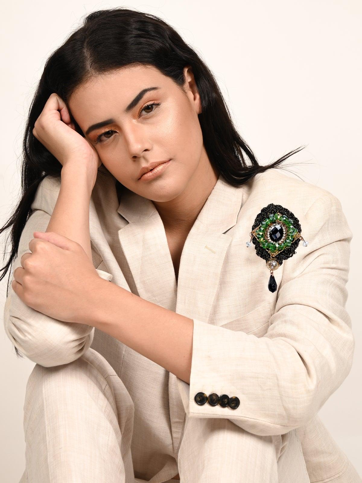 Odette Women Green Metal Brooch - Image 2
