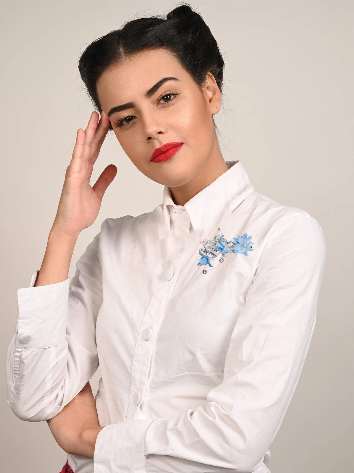 Odette Women Blue Fabric Brooch - Image 2