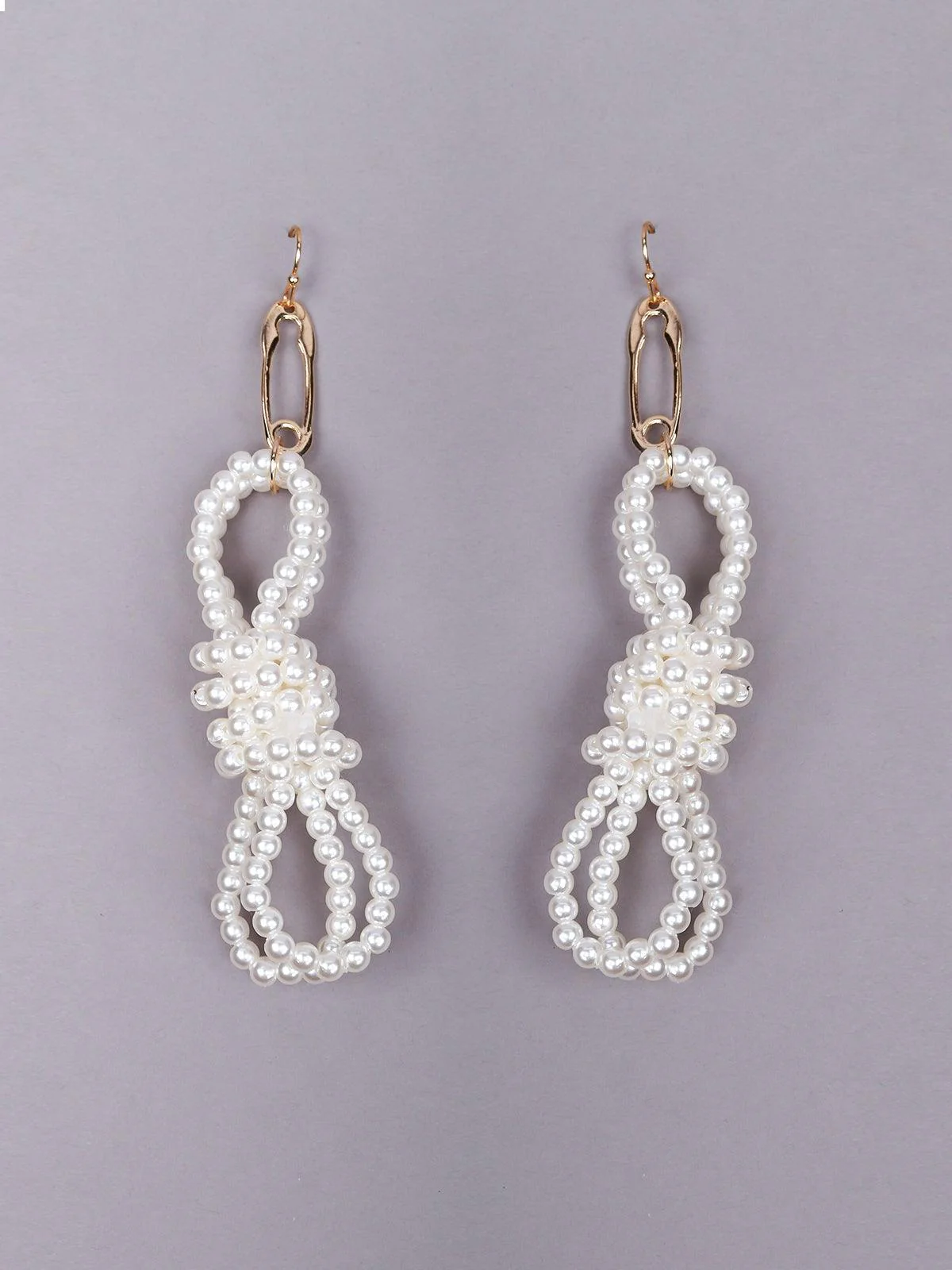 Odette Women White Beaded Drop Earrings - Image 3