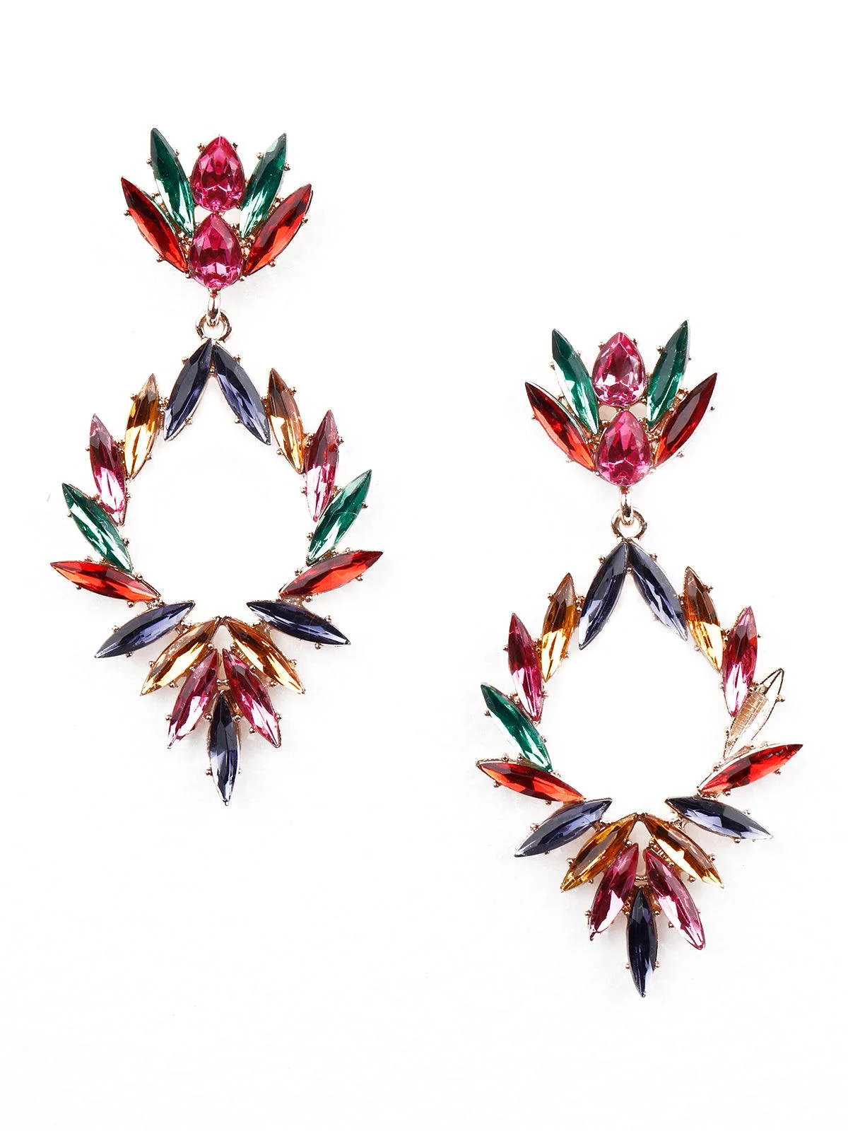 Odette Women Multicoloured Crystal Metal Drop Earrings - Image 3