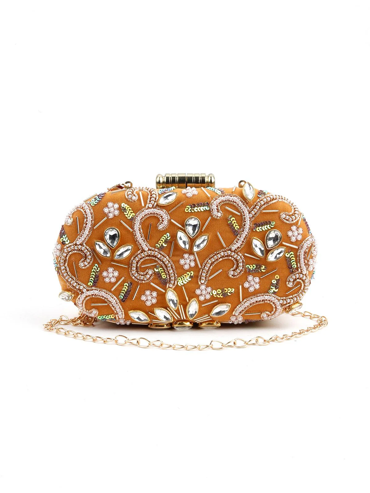 Odette Women Exquisite Mustard Yellow Clutch - Image 4